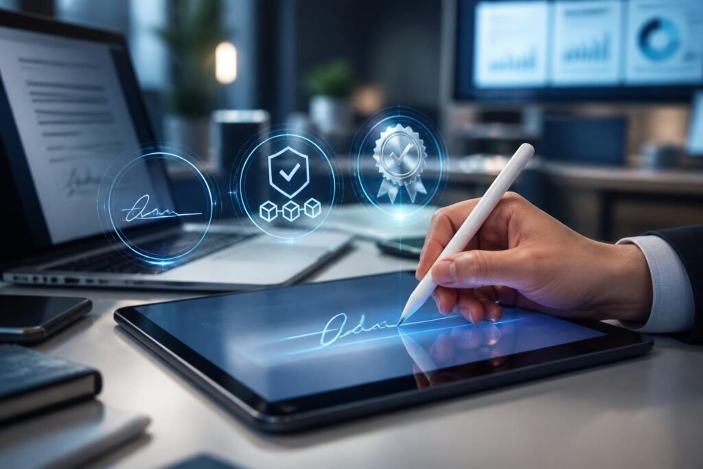 découvrez tout sur la signature électronique : sa valeur juridique et les différents niveaux de sécurité, du simple à la qualifiée, pour garantir l'authenticité de vos documents.