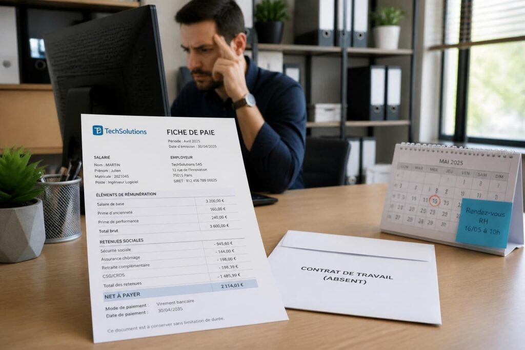 découvrez les risques liés à l'absence de contrat écrit malgré la présence d'une fiche de paie et comment protéger vos droits en tant que salarié.